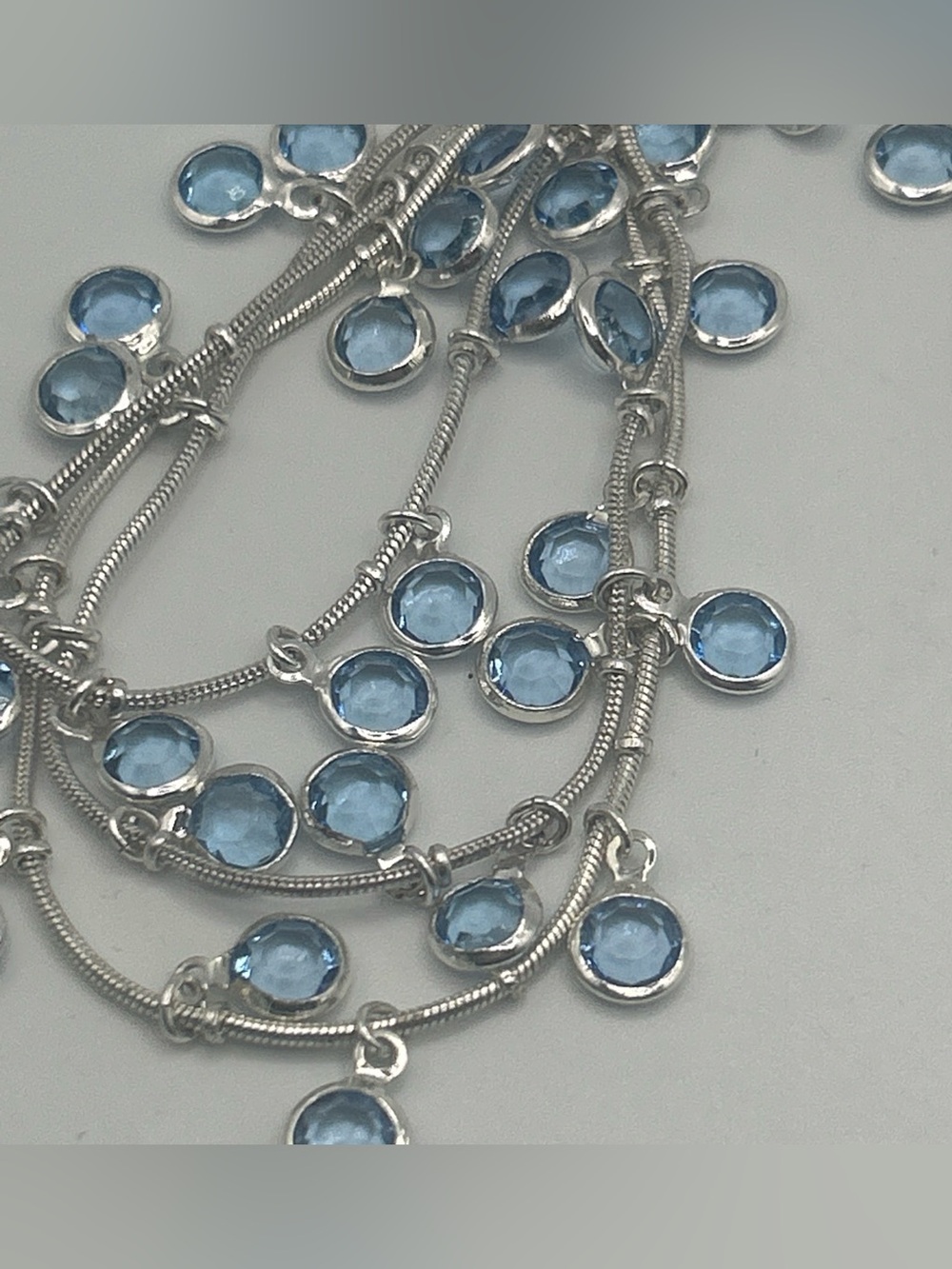 Vintage Anne Klein 3 Strand Necklace W/ Dangle Bezel Set Blue Beads Silvertone - Picture 3 of 9